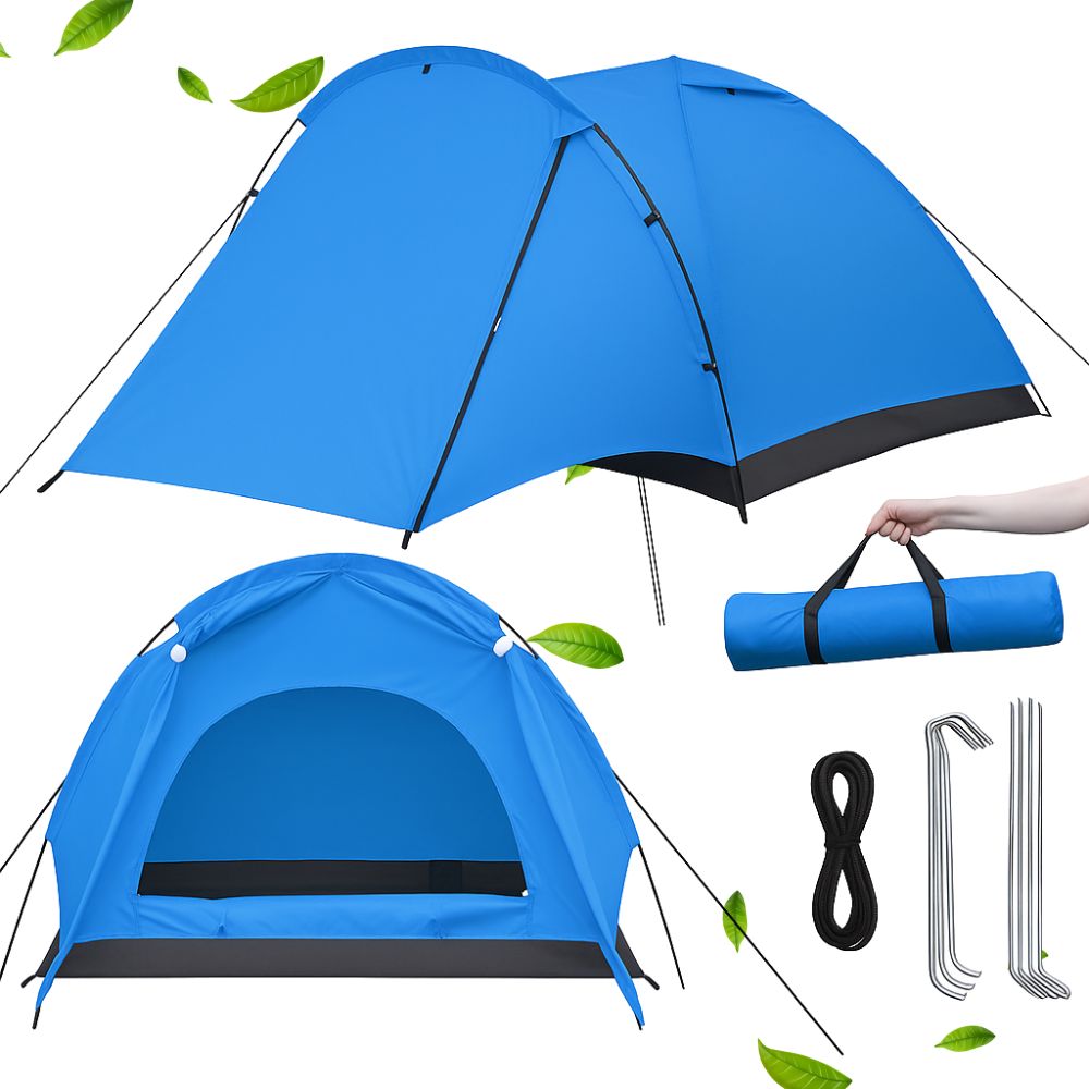 Cort camping, Zola, 2 persoane, 1 camera, cu marchiza, poliester, 205x150x105 cm, albastru Cort camping, Zola, 2 persoane, 1 camera, cu marchiza, poliester, 205x150x105 cm, albastru